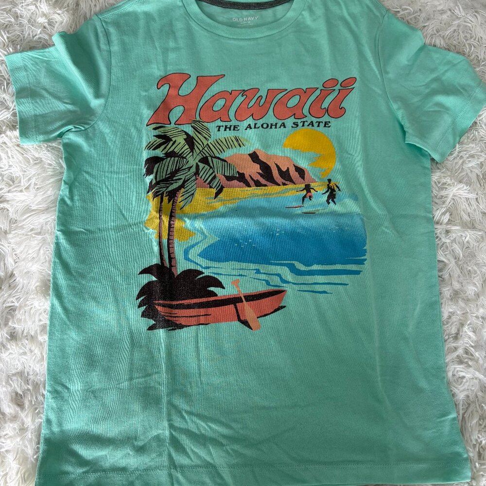 Old Navy Girl's Teal Hawaii Graphic Tee - Size XL